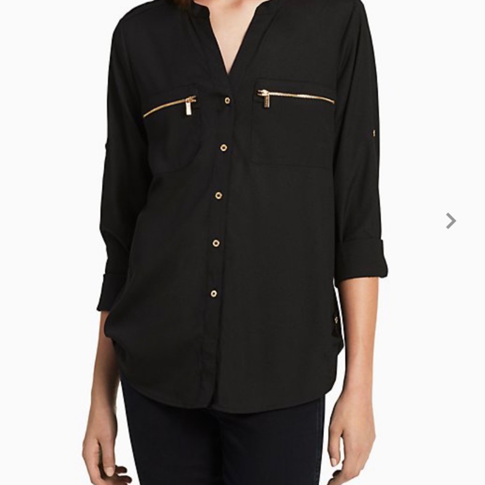 Mandarin Collar Exposed Zip Detail RollUpSleeveTop